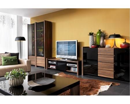 Секция Веном Гланц с МДФ профил, LED осветление и плавно затваряне на врати и чекмеджета