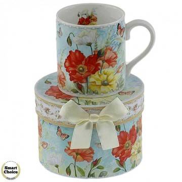 Порцеланова чаша с подаръчна кутия – „Летни цветя“ – 12 см