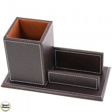 Аксесоар за бюро – моливник от изкуствена кожа 20 см в кафяво. Модел 80-5631