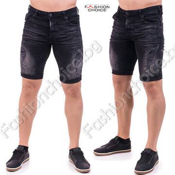 Черни дънкови мъжки панталони с надран ефект