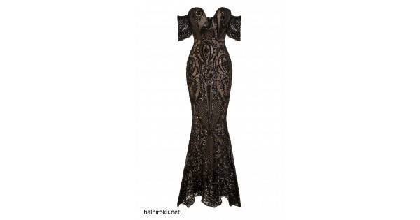 Бална Блестяща Луксозна Черна Рокля Бюстие