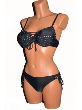 Черен дамски бански от две части с камъни 18102