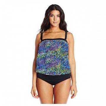 2XL-18 размер, Дамски дизайнерски бански в черно и лилаво, ляти дунапренови чашки, марка maxine of hollywood