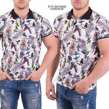 Цветна лятна мъжка блуза с копчета и якичка