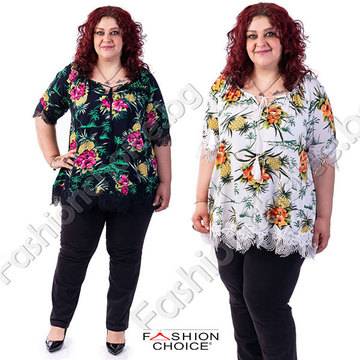 Романтична макси туника с красива пъстра щампа и дантела