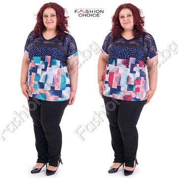 Интересна макси туника с дантела и цветна абстрактна щампа