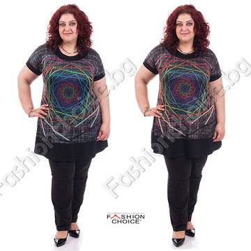 Дамска макси туника с многоцветна и абстрактна шарка