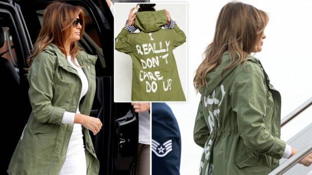 Мелания отиде на среща с деца имигранти в жакет с надпис „Не ми пука“