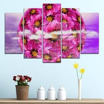Картина пано за стена от 5 части – Сфера от цветя – HD-474