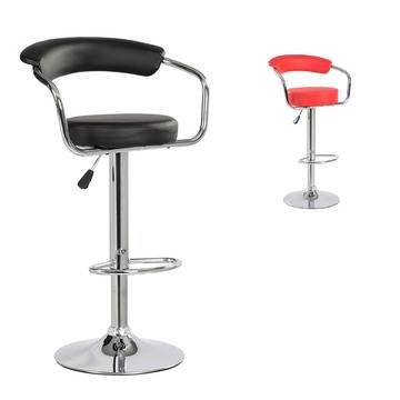 Бар стол Kring Rund, Екологична кожа, Хромиран, Черен