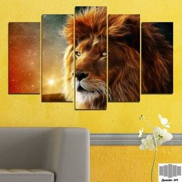 Декоративно пано за стена от 5 части с изображение на огнен лъв – HD-323