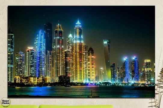 Картина пано за стена от 1 част с нощен изглед от Дубай – HD-105-1