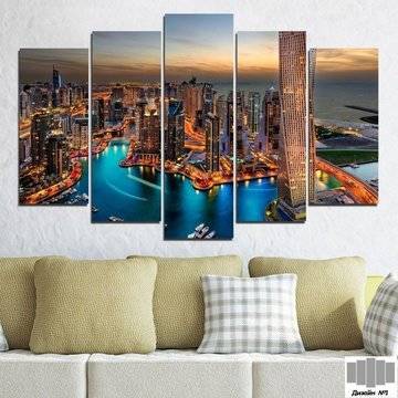Декоративно пано за стена от 5 части с изглед от Дубай – HD-331