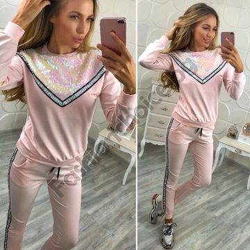 Шикозно дамско екипче с пайети в сиво, черно и пудра