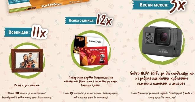 Спечелете камери GoPro HERO 2018, ваучери за Технополис и рамки за снимки от Toffifee