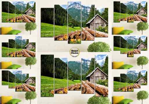 Декоративно пано за стена от 5 части с романтична планинска гледка – HD-770