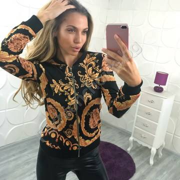 Актуално късо дамско якенце със златиста щампа