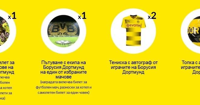 Спечелете пътуване до Дортмунд, присъствие на футболен мач, оригинални топки и тениски
