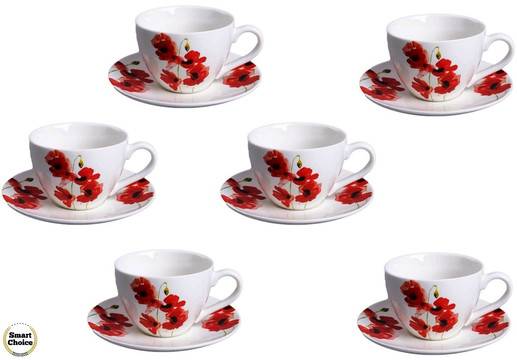 Порцеланов комплект шест чаши за кафе или чай 220 мл. с чинийки „Макове“