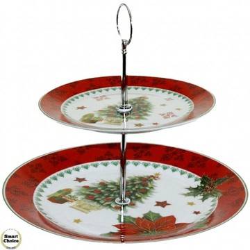 Коледно плато на две нива 27 и 20 см. „Коледна елха“ кръгло. Модел 22-6924