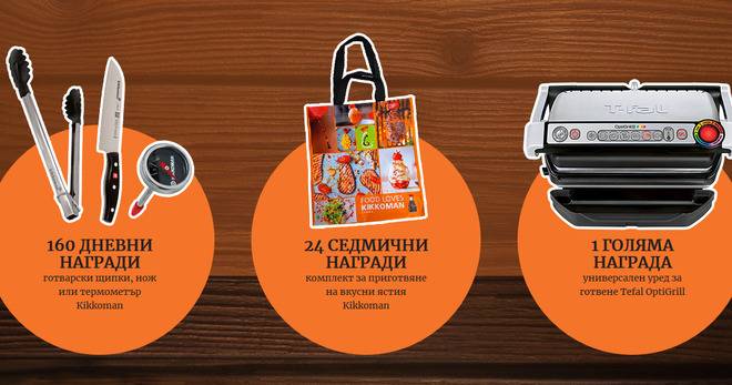 Спечелете уред за готвене TEFAL OptiGril+ GC712D, 24 комплекта за закуски и 160 малки награди от Kikkoman