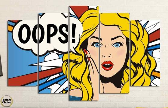 Декоративно пано за стена от 5 части в стил Комикс „Стресната блондинка“ – HD-790
