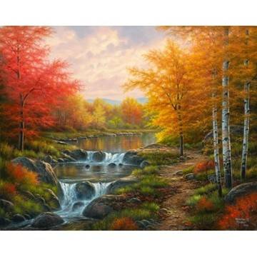 Диамантен гоблен Есен край реката и брезите