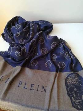 Двулицев дамски шал Philipp Plein в синьо и бежово