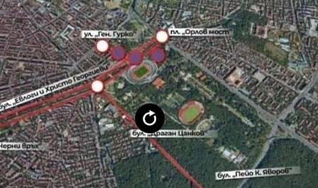 Промени в движението около стадион „Васил Левски“ заради футболен мач