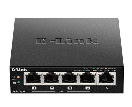 Мрежов суич D-LINK 5-Port Desktop Gigabit PoE+ Switch