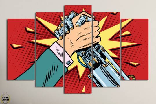 Декоративно пано за стена от 5 части в стил Комикс „Човек срещу робот“ – HD-794