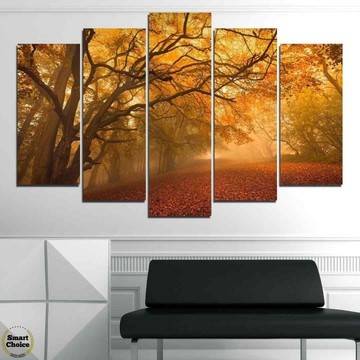 Декоративно пано за стена от 5 части с приказна есенна горска алея – HD-761