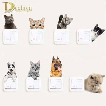 Ярки животни котки куче светлина превключвател 3d стена стикери