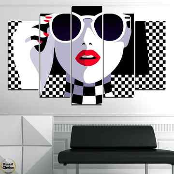 Декоративно пано за стена от 5 части в стил Комикс „Дама в черно и бяло“ – HD-793