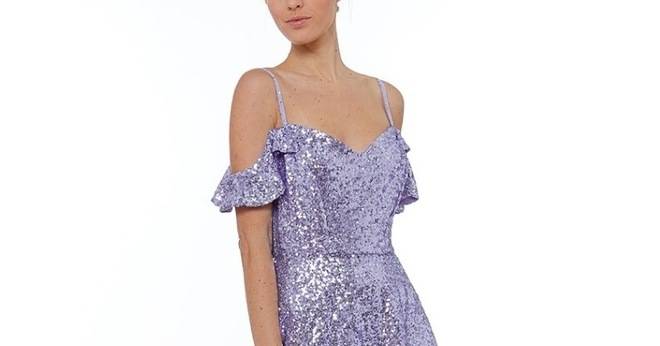 Абитуриентска Блестяща Бална Лилава Рокля Презрамки