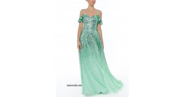 Абитуриентска Блестяща Бална Рокля Цвят Мента Презрамки