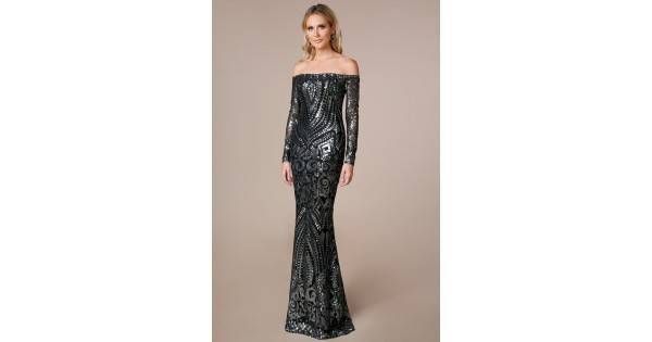 Абитуриентска Блестяща Дълга Рокля Сребристо и Черно