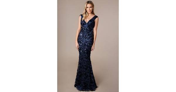 Бална Блестяща Луксозна Тъмносиня Рокля Пайети и Ресни