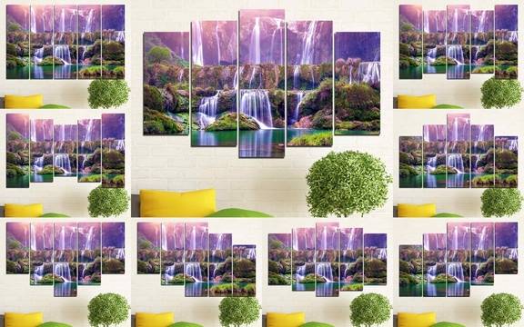 Декоративно пано за стена от 5 части с приказен каскаден водопад – HD-877
