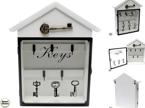 Декоративна дървена кутия за ключове „Keys“ – стъклена вратичка – 23 см. Модел 88-904