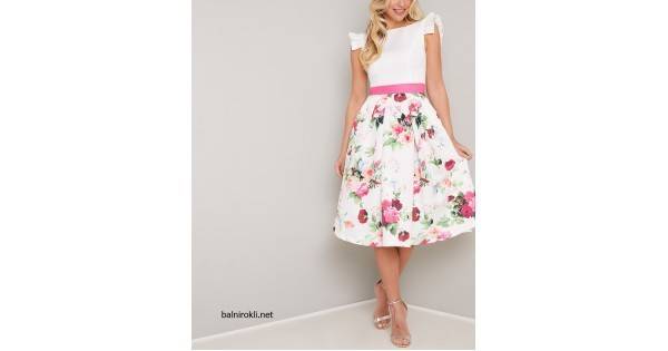 Елегантна Свежа Коктейлна Рокля Флорален Принт