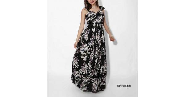 Елегантна Многоцветна Парти Рокля Шифон Черен Принт