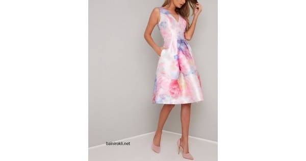 Абитуриентска Розова Къса Рокля Сатен Флорал