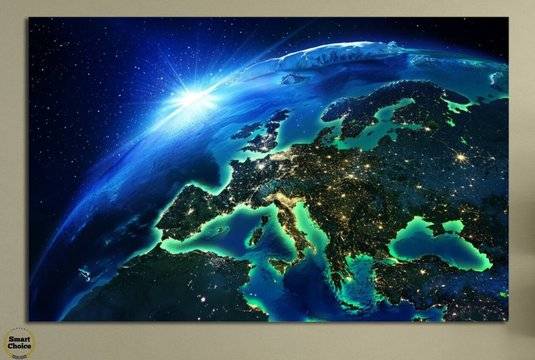 Картина пано за стена от 1 част – Нощ над Европа гледана от Космоса – HD-834-1