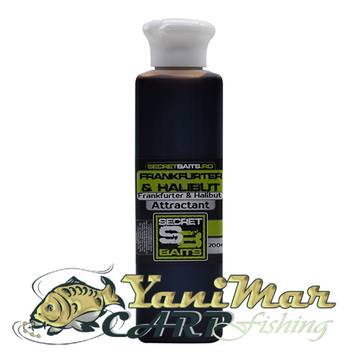 Течна добавка Secret Baits Франкфуртер и Халибут, атрактант за риболов 200 ml
