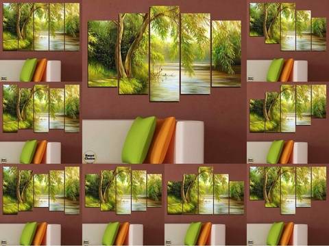 Декоративно пано за стена от 5 части – Върба край реката – HD-930