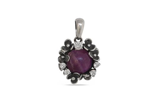 Дамски сребърен медальон с естествен камък аметист и циркони от Николас 1093M