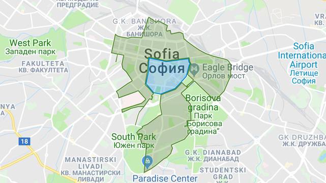 Карта на синя и зелена зона в София