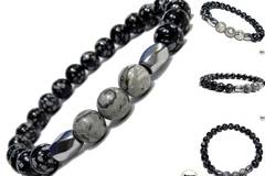 Мъжка гривна от естествени камъни Обсидиан и Яспис – DM-2438