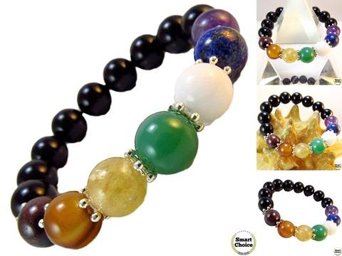 Унисекс гривна от естествени камъни седем чакри и Оникс – DM-2427